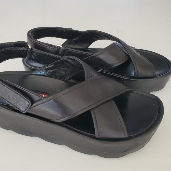 Prada Cloudbust Black Leather Sandles with Chunky Platform Heels - Picture 2 of 10